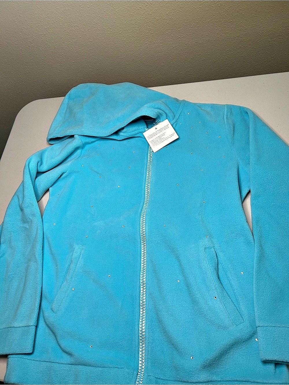 Queen of Hearts Embellished Zip Hoodie Blue Small NWT